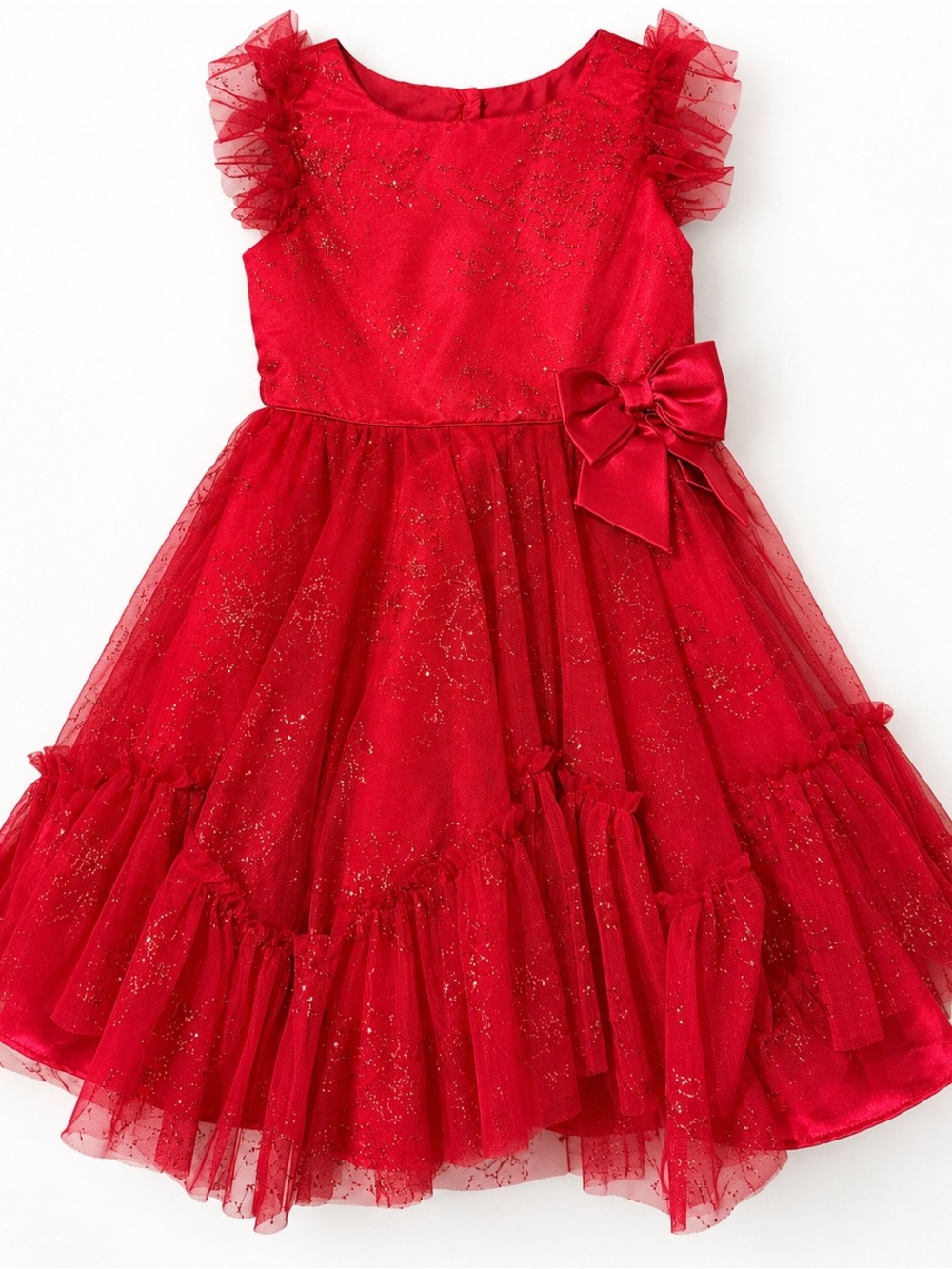 Jona Michelle Girls Red Glitter Tulle Party Dress Size 6